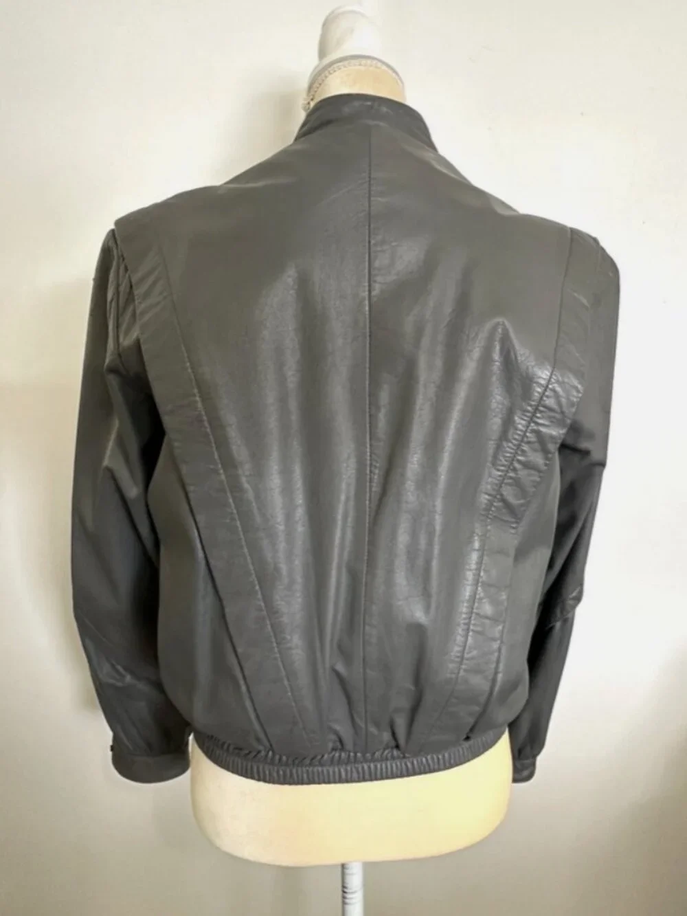 BERMANS Vintage 80's Leather Jacket Grey Womens 12 Runs Small Cafe Racer Moto